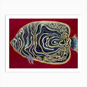 Blue fish and red ocean. Art Print