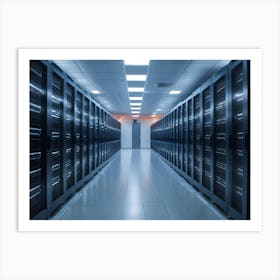 Interior Of A Modern Server Room With Rows Of Black Servers 1 Art Print