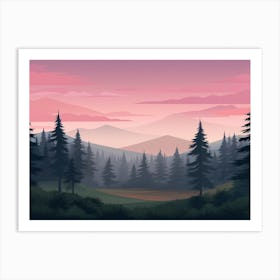 Landscape With Trees At Sunset Art Print Art Print