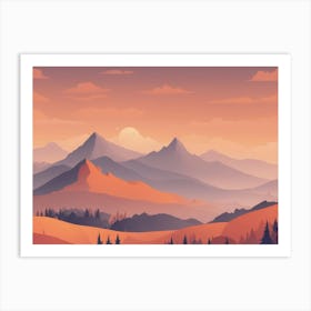 Misty mountains horizontal background in orange tone 68 Art Print