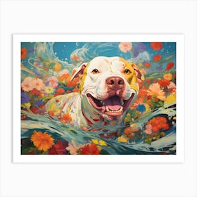 Pitbull Dog Swimming In The Sea Art Print