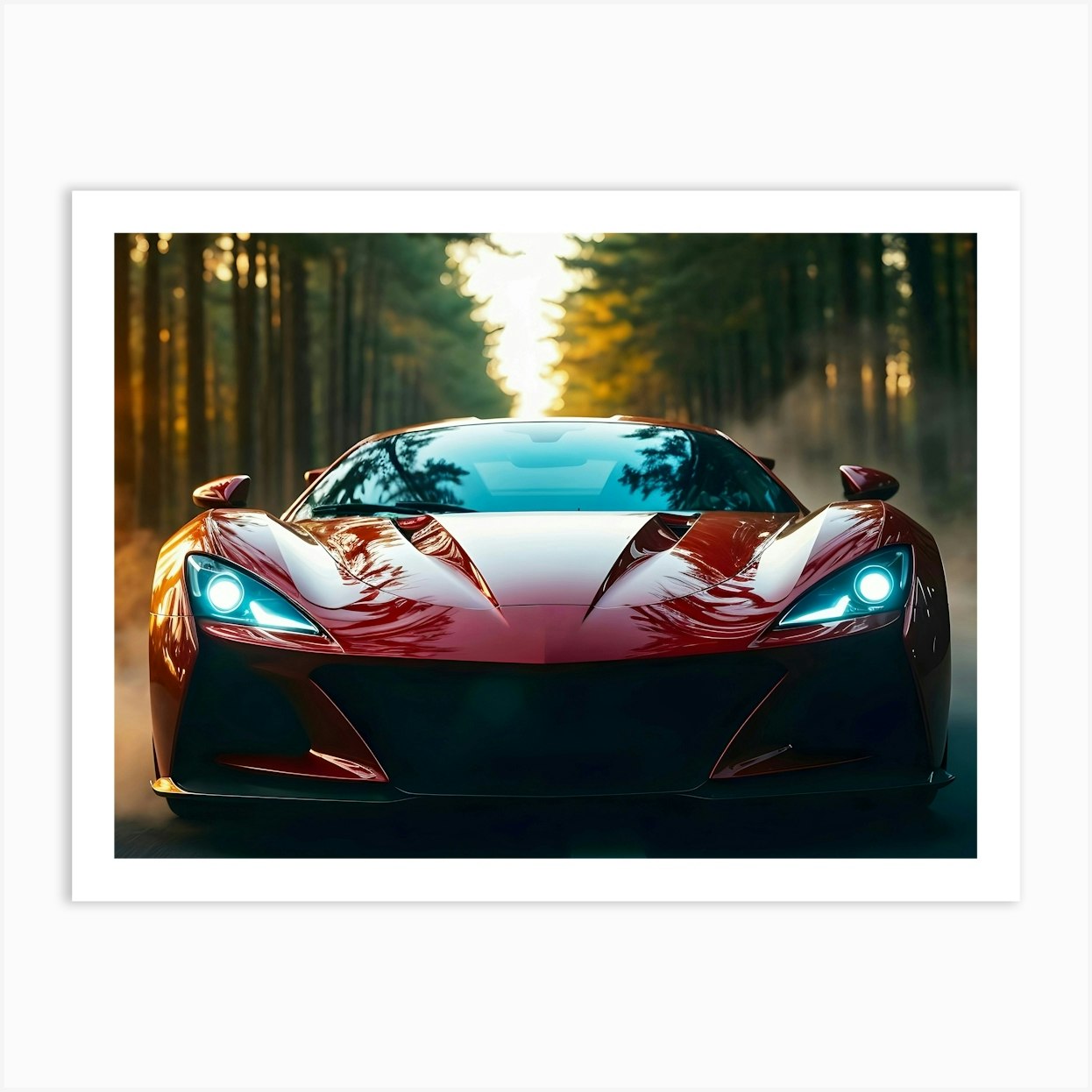 Red Sports Car In The Forest 2 Poster