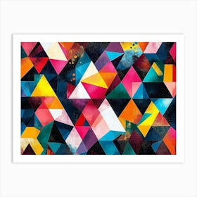 Vibrant Geometric Pattern with Colorful Triangles and Squares in Abstract Art Print