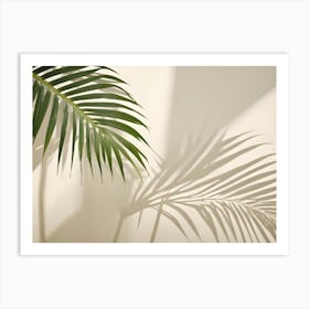 A Photo Of Palm Leaves Casting Shadows On A Cream Colored Wall, Creating A Tropical And Minimalist Aesthetic Art Print