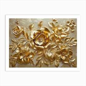 3d Gold Floral Art Print