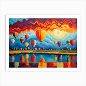 Hot Air Balloons 3, Hot air balloon festival, hot air balloons in the sky, Albuquerque International Balloon Fiesta, digital art, digital painting, beautiful landscape, landscape, reflection Art Print