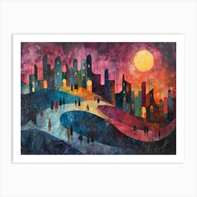 Cityscape At Sunset, Cubism Art Print