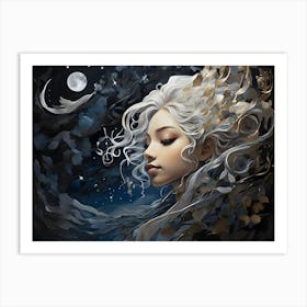 Moon And The Girl Art Print