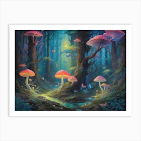 Mushrooms In The Forest Psychedelic Art Art Print