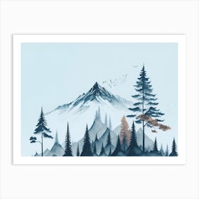 Mountain And Forest In Minimalist Watercolor Horizontal Composition 291 Art Print