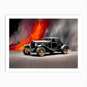 Old Car In Flames Art Print