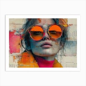 Analog Fusion: A Tapestry of Mixed Media Masterpieces Woman In Sunglasses Art Print