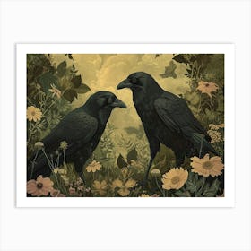 Floral Animal Illustration Crow 2 Art Print