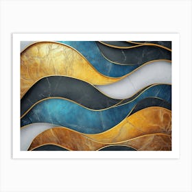 Gold And Blue Marble Background 1 Art Print