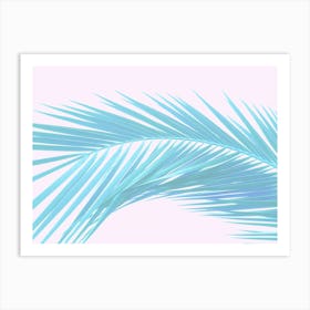 Minimal Abstract Dreamy Palm leaf pastel Blue on Pink Art Print