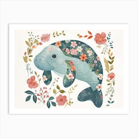 Little Floral Manatee 3 Art Print