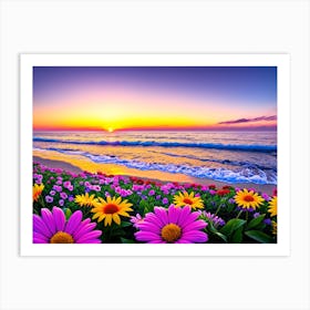 Sunset With Flowers Art Print