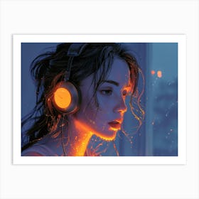 Girl Listening To Music 2 Art Print