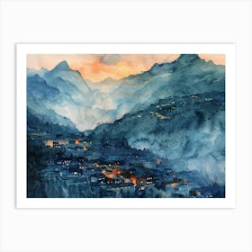 Village At Sunset Art Print