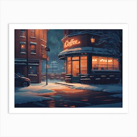 Lofi Coffee Shop At Night, cozy, winter vibe, Japan, Tokyo Art Print