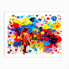 Girl With Paint Splatters, Tie Dye Touch Art Print