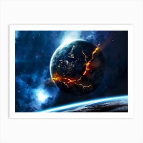 Planet explosion. Apocalypse in space #2 — space poster, space photo art, collage Art Print