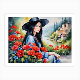 Girl Among Flowers 2 Art Print