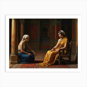 Two Women Sitting On A Rug Art Print