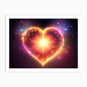 A Colorful Glowing Heart On A Dark Background Horizontal Composition 60 Art Print