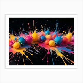 Abstract Image Of Colorful Paint Splatters On A Black Background 1 Art Print