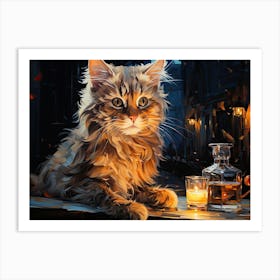 Cat And Cafe Terrace At Night Van Gogh Inspired 02 Art Print