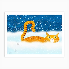 Orange Cat in Snow Art Print