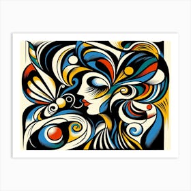 Dynamic & Colourful Abstract Portrait with Butterfly I Art Print