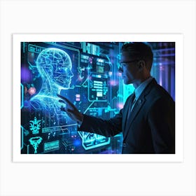 Cyber Interface Showing Neural Connectivity And Artificial Intelligence Fusion Sleek Holographic Pa (5) Art Print