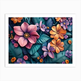 3d With Vibrant Floral Pattern 4 Art Print