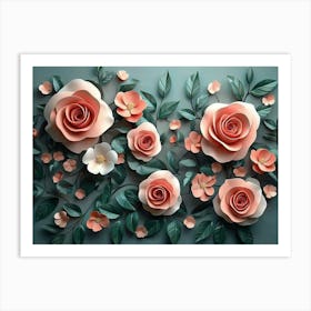 Roses Surrounded By Leaves And Flowers 3 Art Print