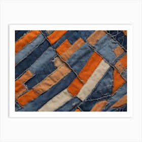 Blue And Orange Patchwork Quilt Art Print
