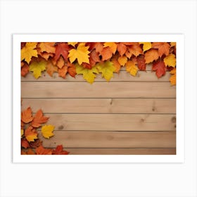 Autumn Leaves On Wooden Background Art Print