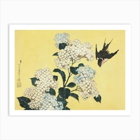 White Hydrangeas, Japanese Floral Vintage Art Art Print