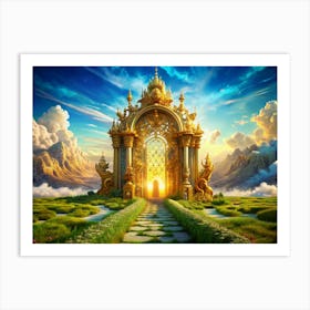 Golden Gate With Stone Path In Fantasy Landscape Art Print