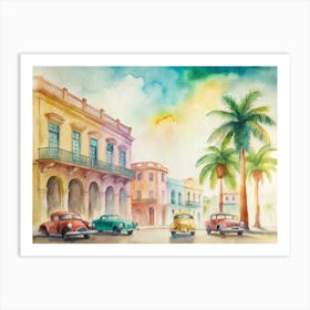 Cuba Watercolor Painting Art Print