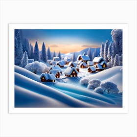 Christmas Winter Village Art Print