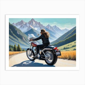 Woman On A Motorcycle 14 Art Print