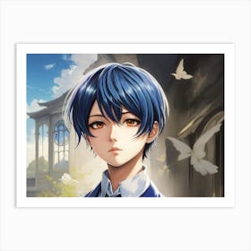 Anime boy With Blue Hair Art Print