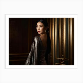 Elegant Asian Woman Clad In High End Attire Strikes A Pose Seamlessly Blending With The Affluent A (5) Art Print