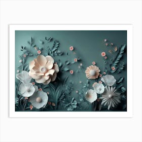 Floral Painting On Green Background Art Print