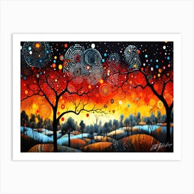 Autumn Night 3 - Aboriginal Dot Abstract Art Print