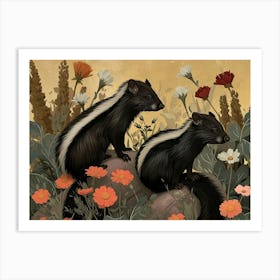 Floral Animal Illustration Skunk 2 Art Print