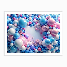 Pink, Blue And White Balloons With White Square Art Print