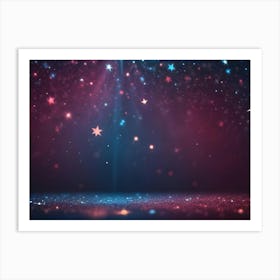 A Dark Background With A Scattering Of Colorful Stars, Blue And Red Lights, And A Slight Sparkle, Representing A Festive, Magical, Or Dreamy Atmosphere Art Print